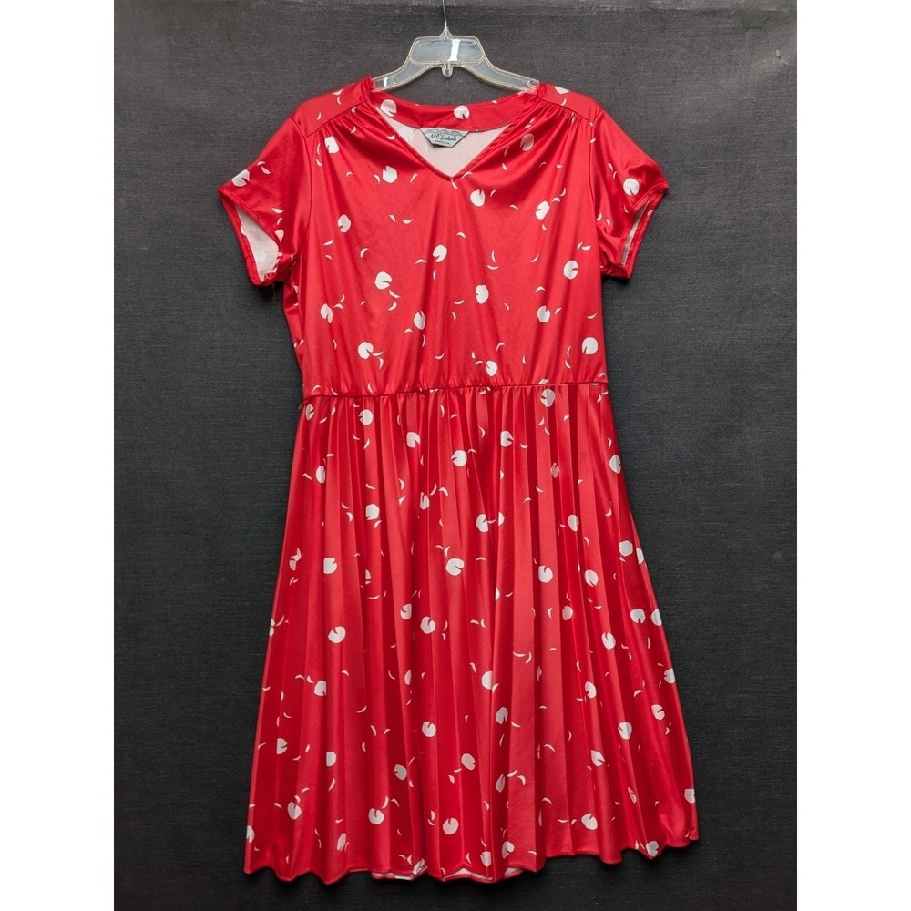 Vintage 1980s Red Dress NPC Fashions Pleated Skirt Midi Secretary Granny Core